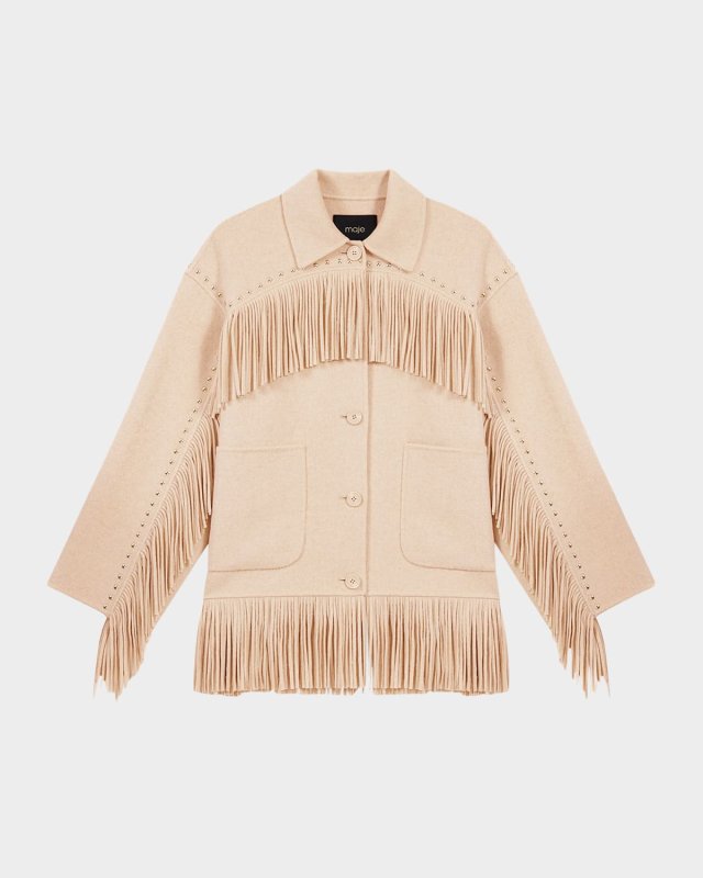 Grincho Studded Fringe-Trim Coat